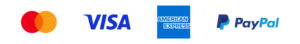 Logos, Visa, American Express, and PayPal displayed in a row, representing various payment options.