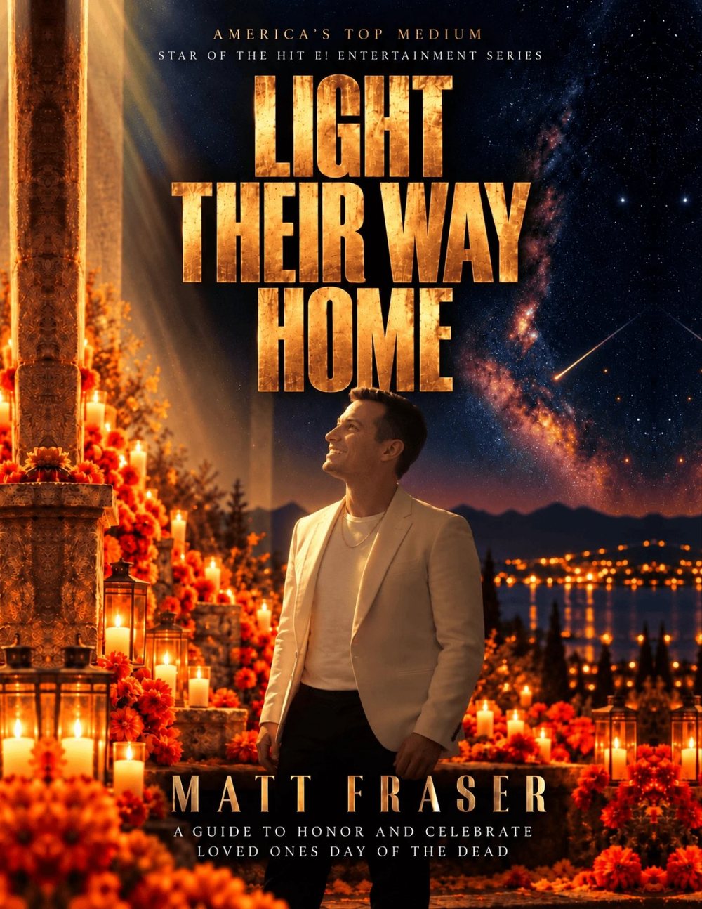 Light Their Way Home workbook cover: Matt Fraser among marigolds and candles under a night sky