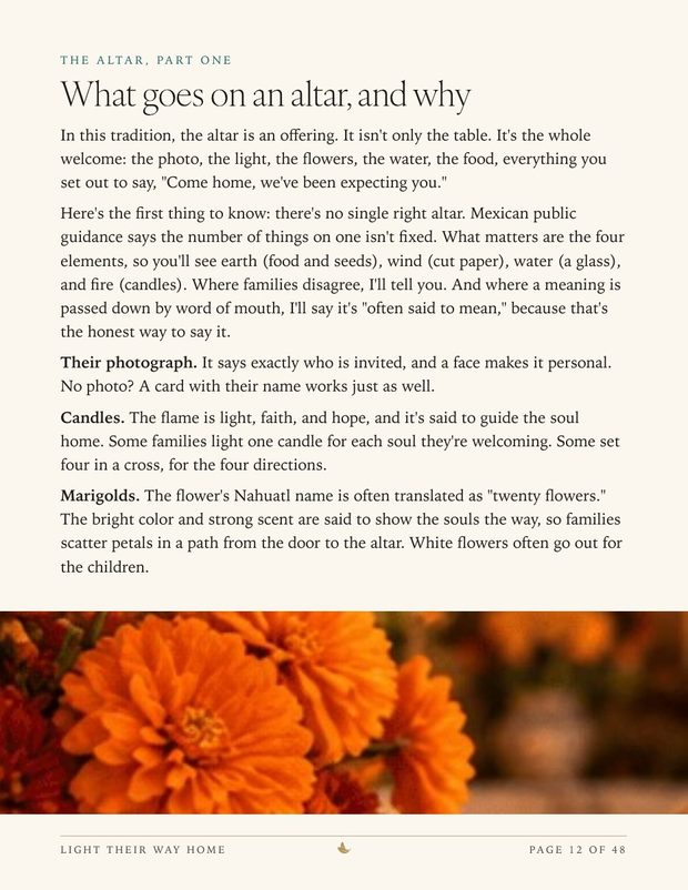 Workbook page: What goes on an altar, and why
