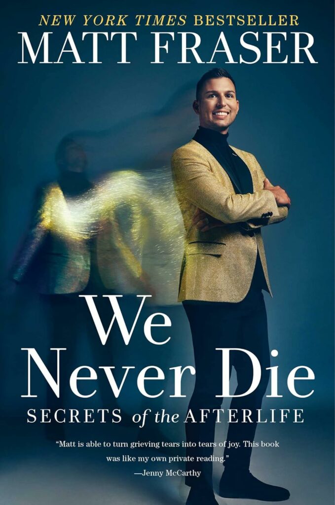 book cover with matt standing and smiling with etheric shadow of himself behind him